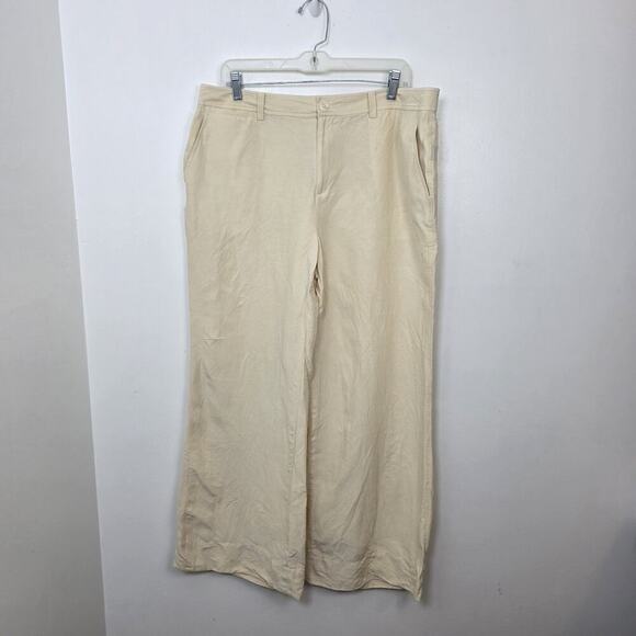 Lauren Ralph Lauren Butter Yellow Silk Linen Wide Leg Beachy Pants Size 14 - Picture 2 of 8